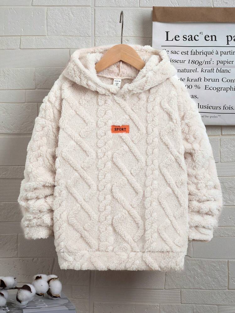 SHEIN 男大童字母補丁細節連帽衛衣 - 白色 - 查看 6