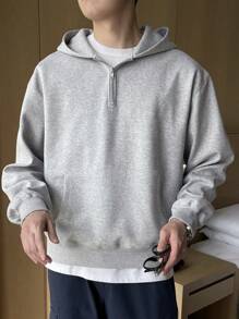 DAZY Men Half Zip Drop Shoulder Hoodie Without Tee - Grey - View 6