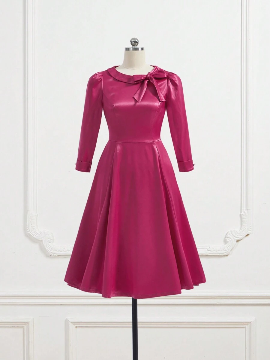 Vintamour Bow Front Puff Sleeve Dress