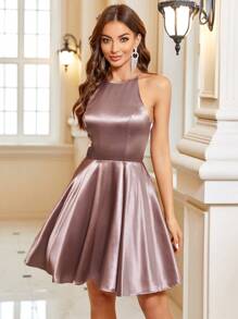 SHEIN Belle Solid Satin Cami Dress - Khaki - View 2