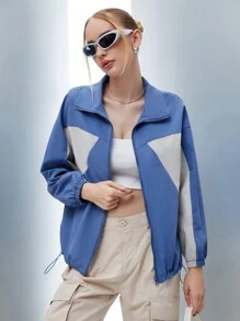 SHEIN Unity 撞色拉鏈開襟抽繩下擺落肩袖夾克 - 彩色 - 查看 6