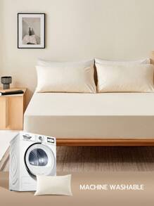 1pc Supersoft Plain Pillowcase, Lightweight Cloud-Like Feel Bedding, Envelope Closure - Beige - View 8