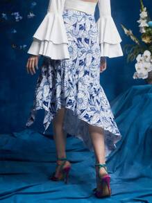 Israel Jasso Frida Kahlo X SHEIN X Designer Floral Print Asymmetrical Hem Skirt - Multicolor - View 2