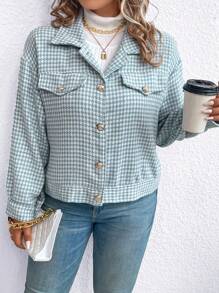 SHEIN LUNE 大碼千鳥格印花落肩袖夾克 - 淺藍色 - 查看 4