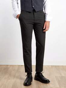 RueChic Men's Striped Suit Trousers - Black - View 5