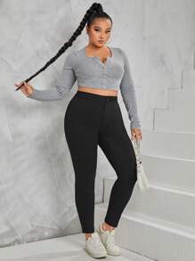 Flirla 加大高腰修身褲 - 黑色 - 查看 4