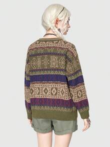 ROMWE Fairycore Geo Pattern Drop Shoulder Sweater - Multicolor - View 4