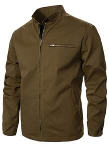 Manfinity Homme 男士拉链立领夹克，外出基本款长袖夹克，适合送给朋友、丈夫、男朋友的礼物，秋季