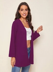 SHEIN LUNE Mở Mặt trước Chất rắn áo - Màu đỏ tím - Xem 4