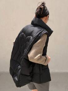 DAZY Solid Zip Up Vest Winter Thick Coat ,Winter Women Clothes,Winter Coat Women Jacket - Black - View 2