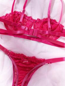 Set de lencería con encaje floral con aro - Rosa Fucsia - Ver 4