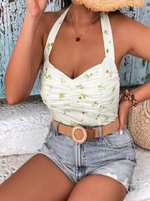 SHEIN VCAY Talla grande Top halter con estampado floral fruncido