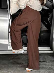 Flap Pocket Side Cargo Pants - Coffee Brown - View 2