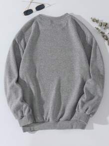 SHEIN EZwear Solid Drop Shoulder Thermal Lined Sweatshirt - Grey - View 2