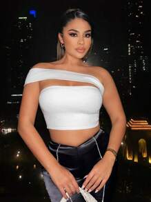 SHEIN SXY 素色短款條紋針織上衣