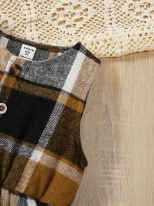 SHEIN Young Girl Plaid Print Dress & Tee - Khaki - View 5