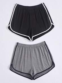 SHEIN 2pcs Contrast Binding Lounge Shorts Sleep Shorts - Multicolor - View 4