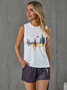 SHEIN LUNE 樹圖案背心上衣 - 白色 - 查看 4