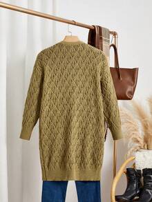 SHEIN Frenchy Solid Drop Shoulder Cardigan - Camel - View 2