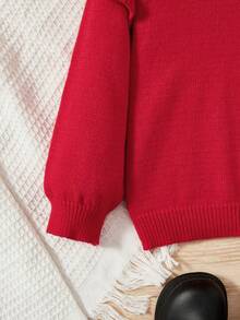 SHEIN Girls Turtleneck Ruffle Trim Sweater - Red - View 5