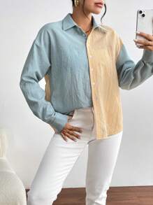 SHEIN Essnce 休閒前紐扣撞色女士襯衫 - 彩色 - 查看 1