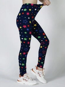 Star Print Leggings - Multicolor - View 5