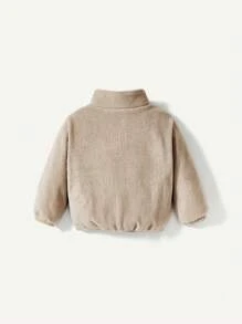 Cozy Pixies 男嬰字母刺繡半拉鏈絨毛衛衣和褲子 - 卡其色 - 查看 2