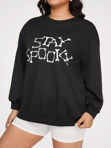 SHEIN Essnce Plus Letter Graphic Drop Shoulder Sweatshirt - Black - View 4