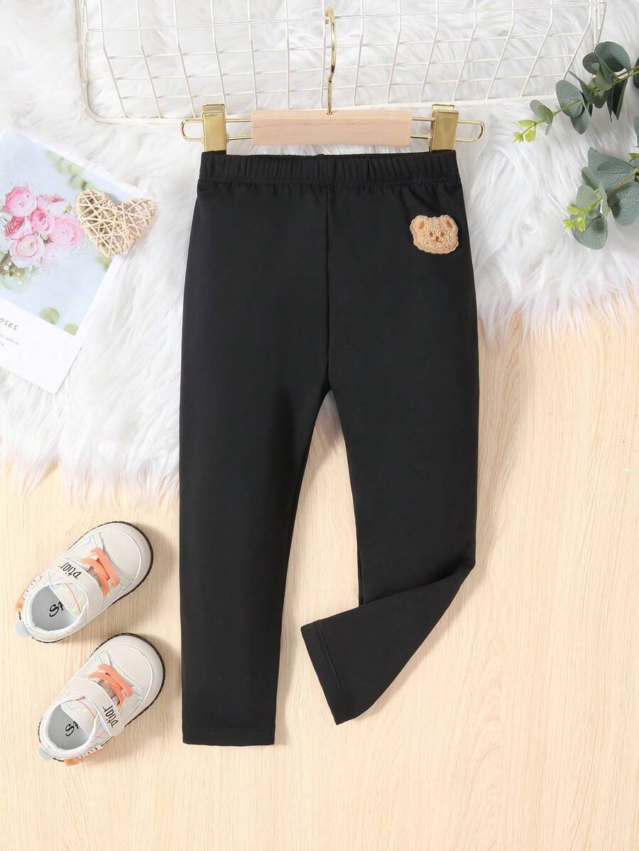 SHEIN Cô Gái Trẻ Thêu Gấu Xà cạp - màu đen - Xem 1