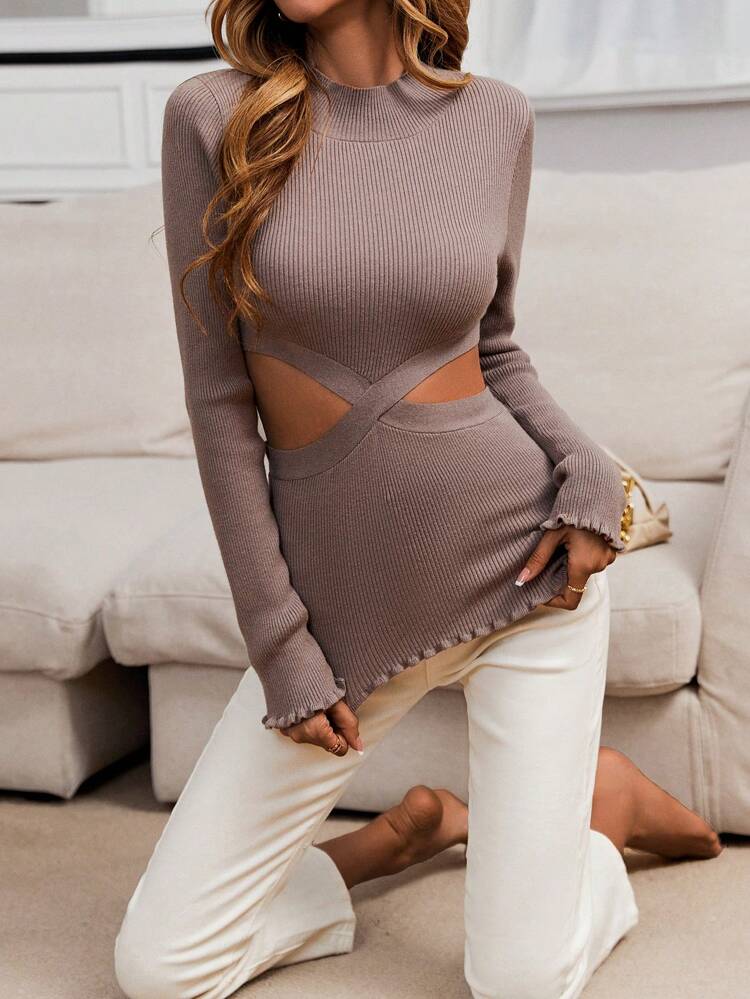 Cut Out Ribbed Knit Pullover Fall Winter Sweater