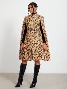 Claude Russell Abrigo capa con estampado de leopardo de manga capa con parte delantera abierta - Multicolor - Ver 5