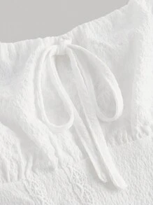 SHEIN MOD 褶皺胸口分襠草莓派上衣連身裙 - 白色 - 查看 3