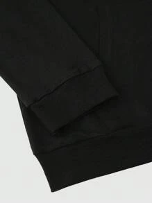 Manfinity Roghcode 男士標語和人物圖案袋鼠口袋抽繩連帽衫 - 黑色 - 查看 8