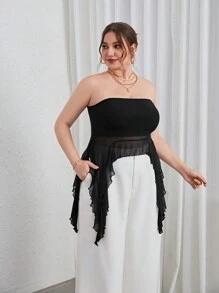 SHEIN Privé Hơn Viền không đối xứng Ống ngọn - màu đen - Xem 4