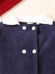 Baby Boy Double Breasted Borg Collar Jacket & Plaid Print Pants