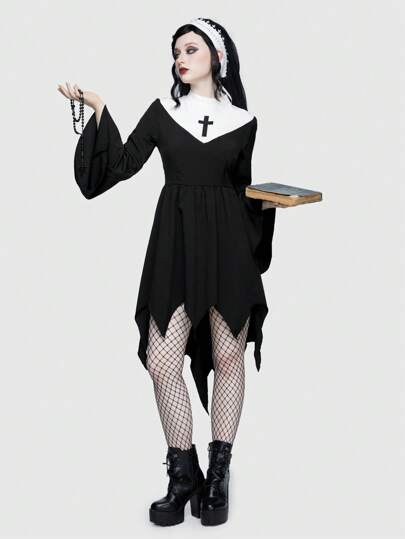 ROMWE Avant Robe À Blocs De Couleurs Manches Évasées Ourlet Hanky