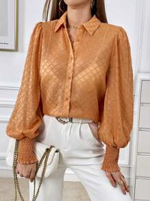 SHEIN Privé Solid Button Front Shirt - Orange - View 3