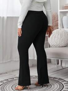 SHEIN Essnce Plus Contrast Piping Split Hem Flare Leg Jeans - Black - View 2