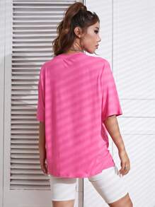 SHEIN EZwear Figure & Letter Graphic Drop Shoulder Tee - Hot Pink - View 2