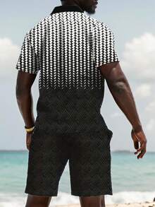 Manfinity Homme Men Plus Geo Print Polo Shirt & Shorts - Black - View 2