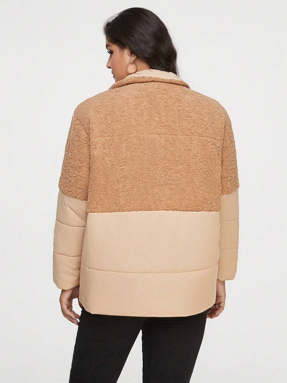 Plus Two Tone Drawstring Hem Padded Coat Fall/Winter