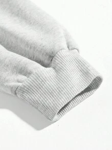 SHEIN EZwear Plus Cactus & Letter Graphic Thermal Pullover - Light Grey - View 5