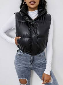 Aveloria Affinna Casual Solid Color Sleeveless Short Padded Padded Coat, Winter Clothes 