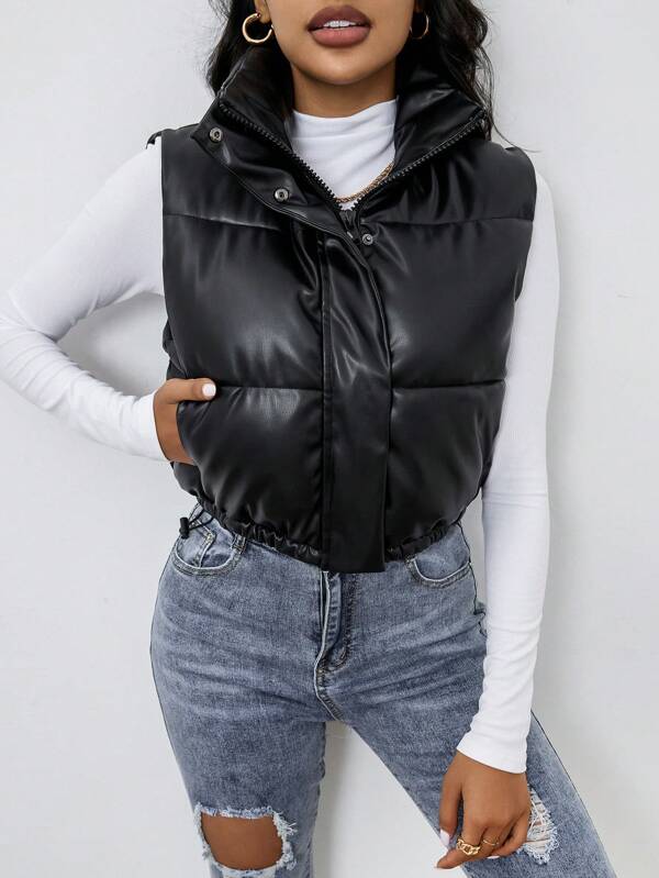 Aveloria Affinna Casual Solid Color Sleeveless Short Padded Padded Coat, Winter Clothes 