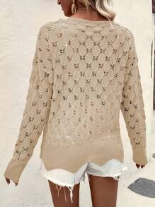 SHEIN VCAY Chất rắn Dệt kim chấm bi Thả vai Áo len - Màu be - Xem 2