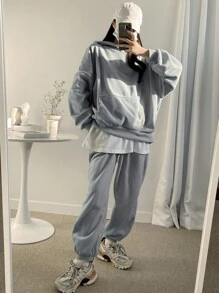 DAZY Chất rắn Thả vai Áo len & Quần nỉ - Màu xanh lam - Xem 2