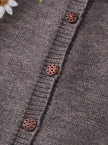 SHEIN Cô Gái Trẻ Thêu hoa Tay Raglan Áo len Mở - màu nâu - Xem 6