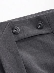 DAZY High Waist Split Thigh Pleated Detail Skirt - Grey - View 7