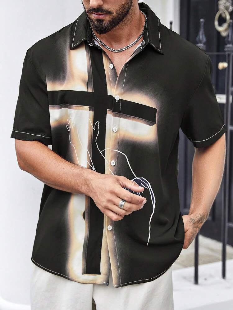 Men Plus Figure Graphic Shirt