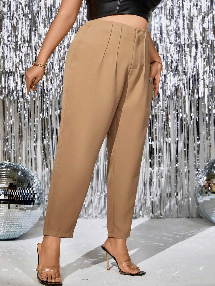 Plus High Waist Plicated Detail Pants Fall Cloth For Women